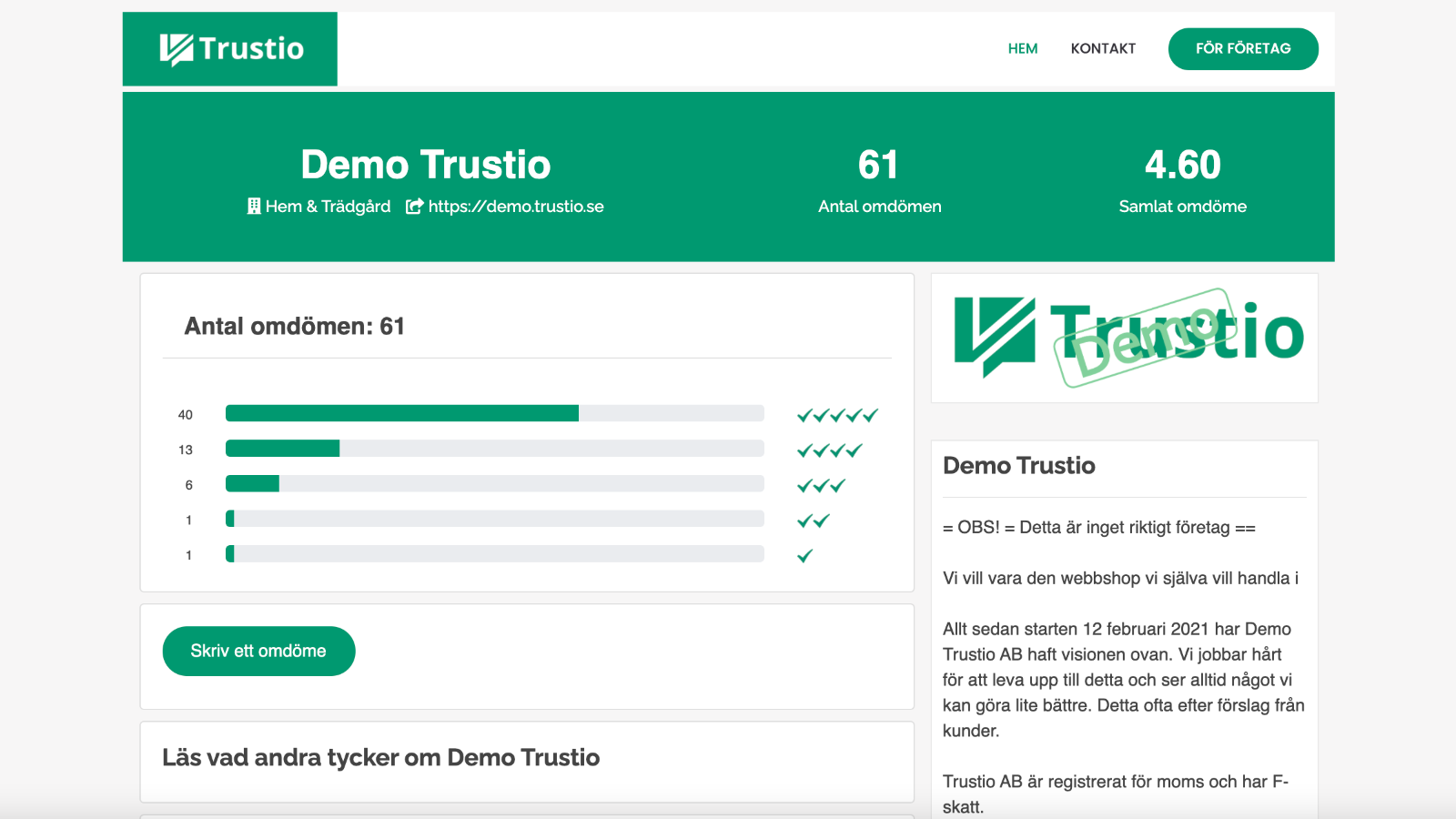 Få en egen företagsprofil på Trustio